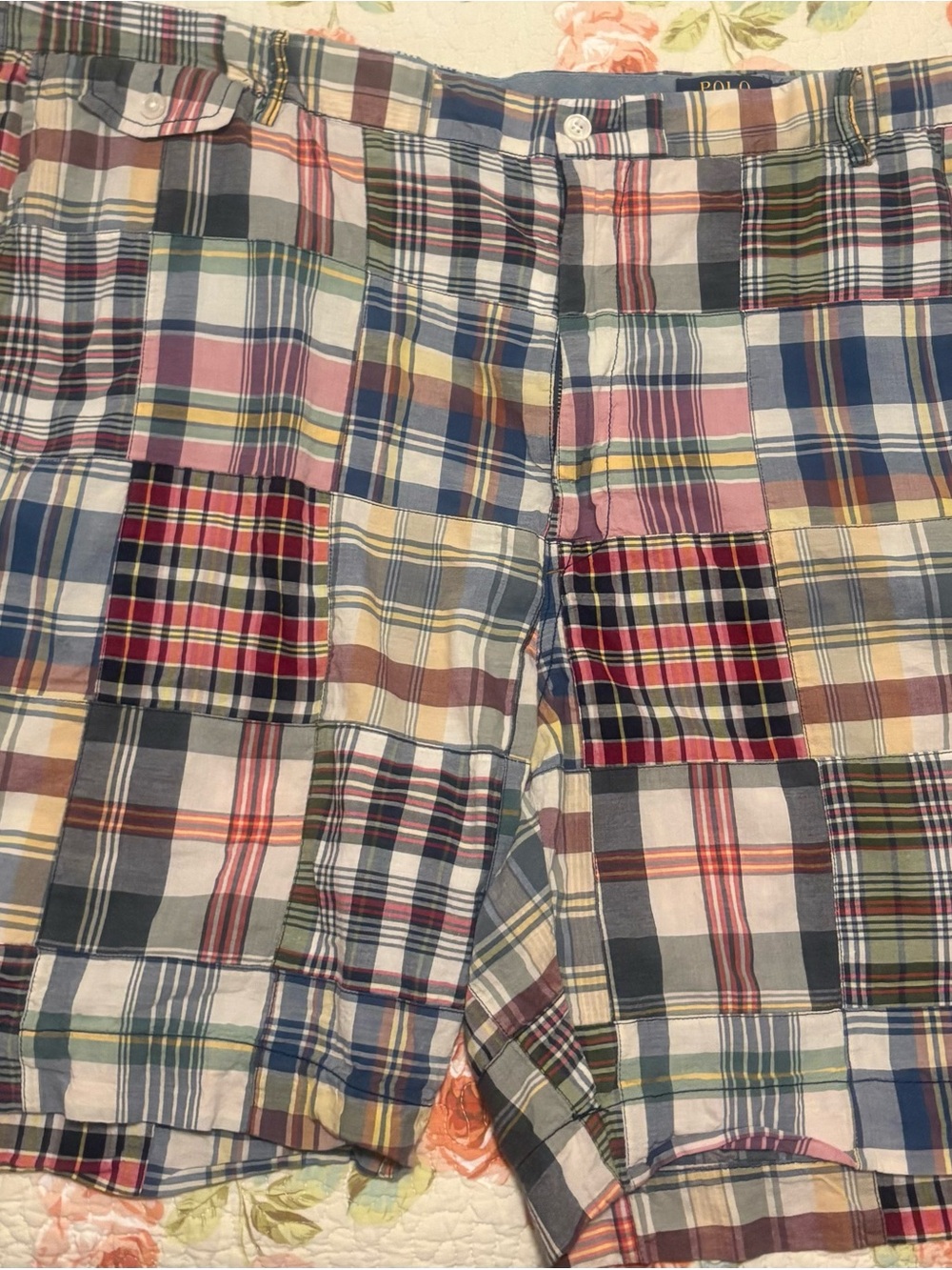 Polo Ralph Lauren Shorts Mens 48 Check Patchwork Chino Casual Golf Flat Front